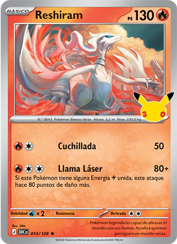 Reshiram Celebración 30.º Aniversario 014/128