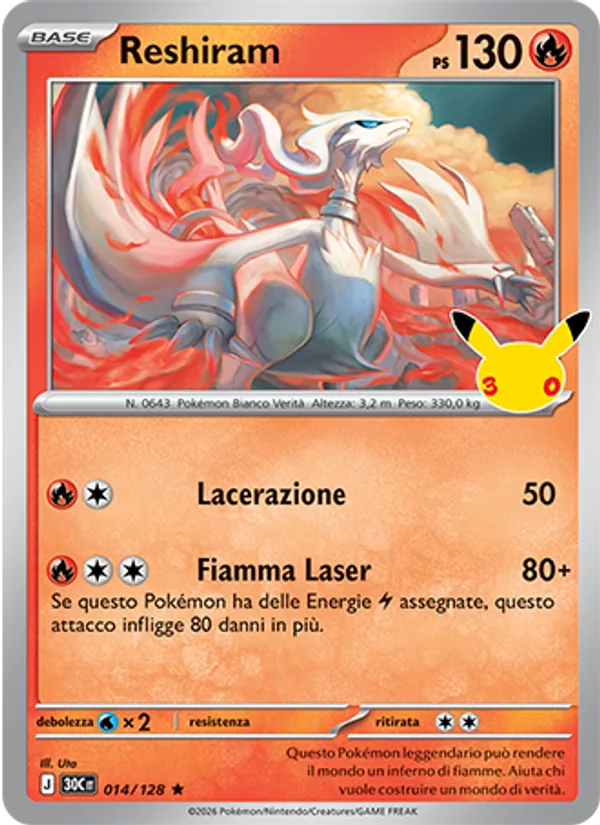 Reshiram 30° Anniversario 014/128