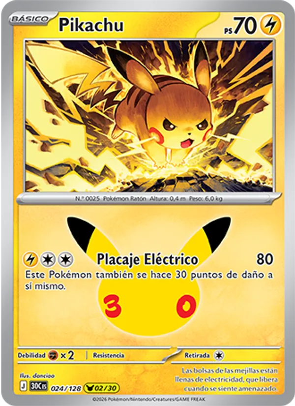 Pikachu Celebración 30.º Aniversario 024/128