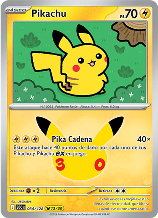 Pikachu Celebración 30.º Aniversario 034/128