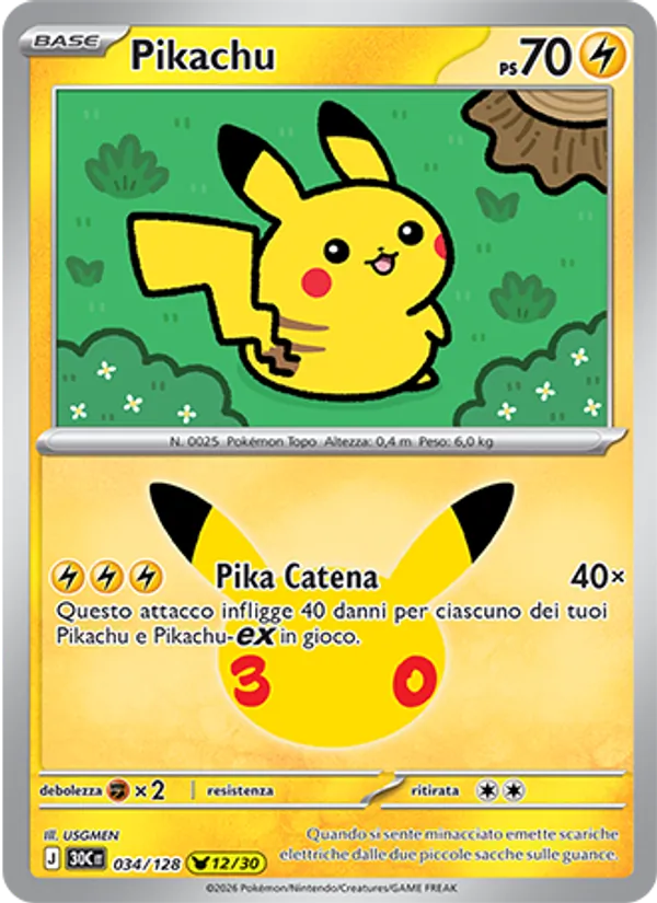 Pikachu 30° Anniversario 034/128