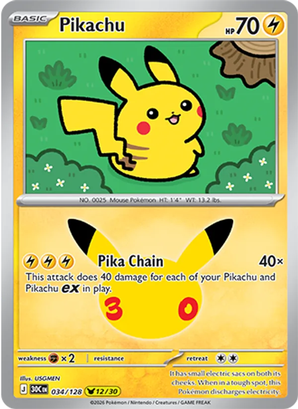 Pikachu Celebração de 30 Anos 034/128