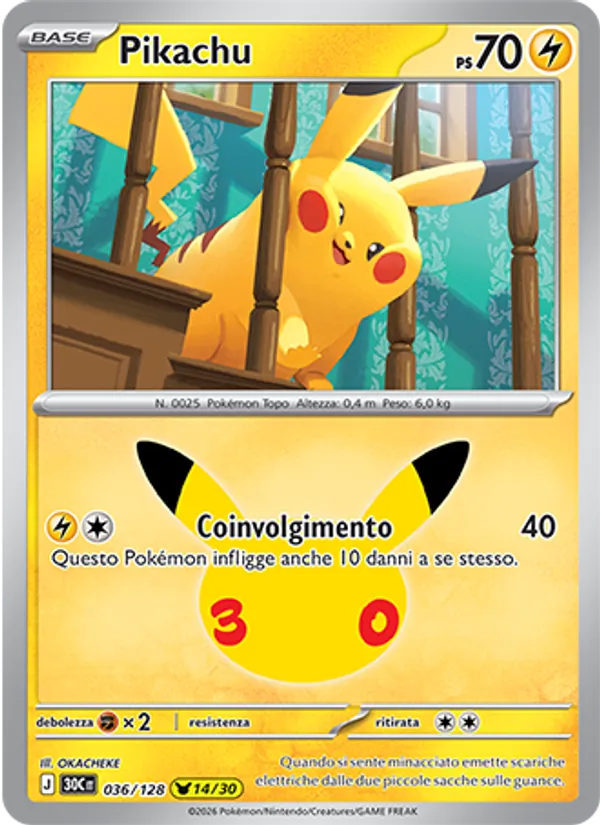 Pikachu 30° Anniversario 036/128