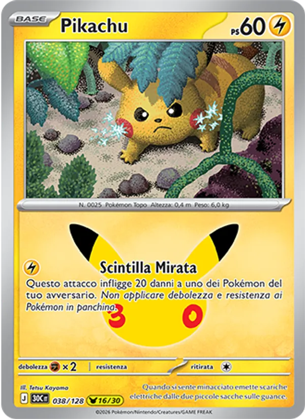 Pikachu 30° Anniversario 038/128
