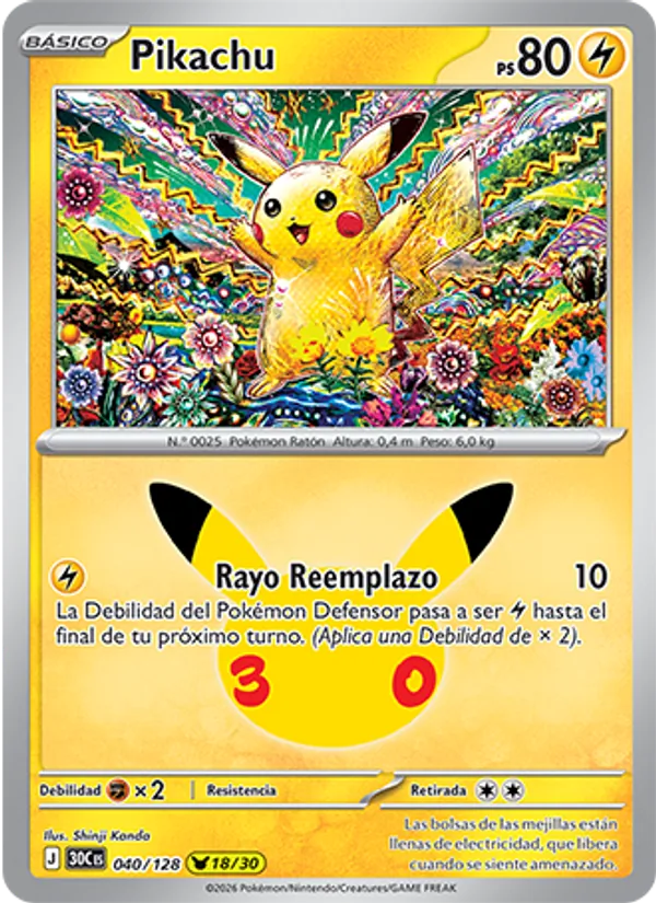 Pikachu Celebración 30.º Aniversario 040/128