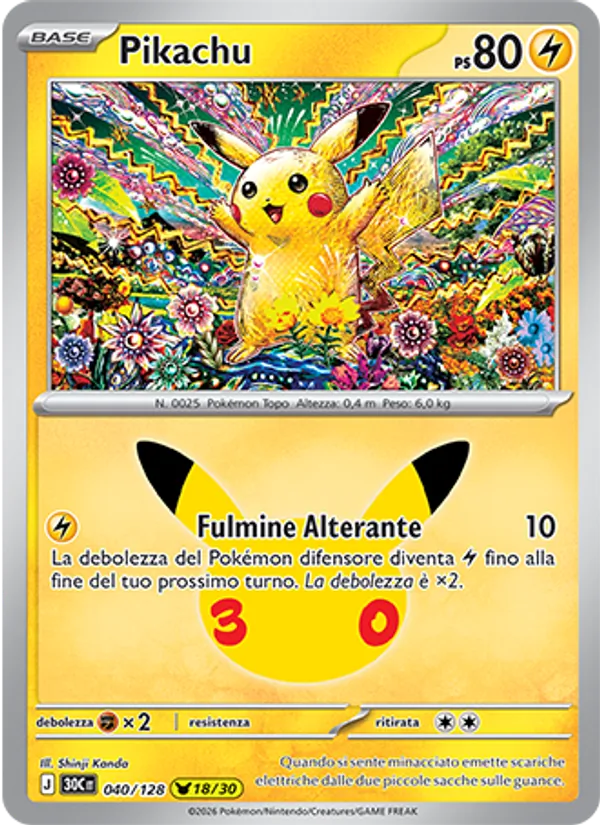Pikachu 30° Anniversario 040/128