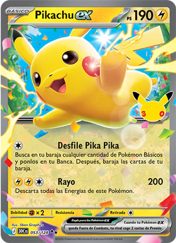 Pikachu ex Celebración 30.º Aniversario 053/128