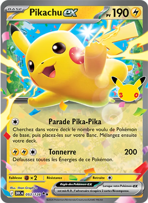 Pikachu-ex 30ᵉ Anniversaire 053/128