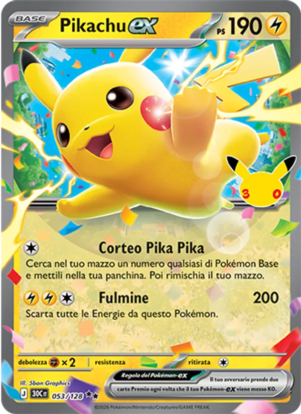 Pikachu-ex 30° Anniversario 053/128
