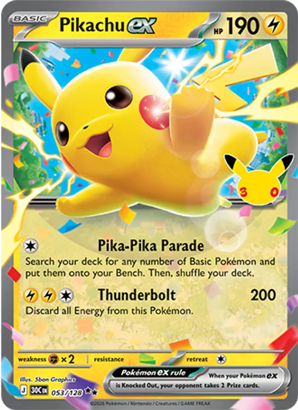 Pikachu ex Celebração de 30 Anos 053/128