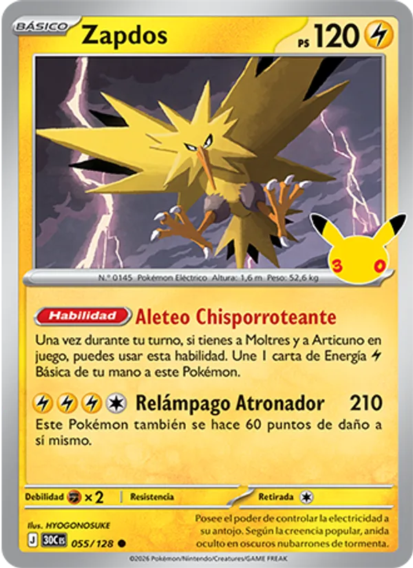 Zapdos Celebración 30.º Aniversario 055/128