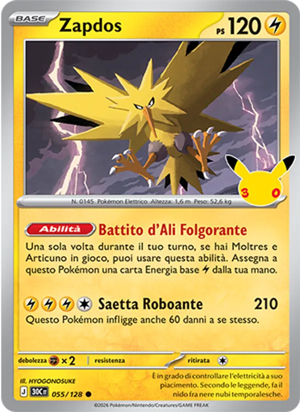 Zapdos 30° Anniversario 055/128