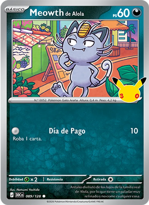 Meowth de Alola Celebración 30.º Aniversario 089/128
