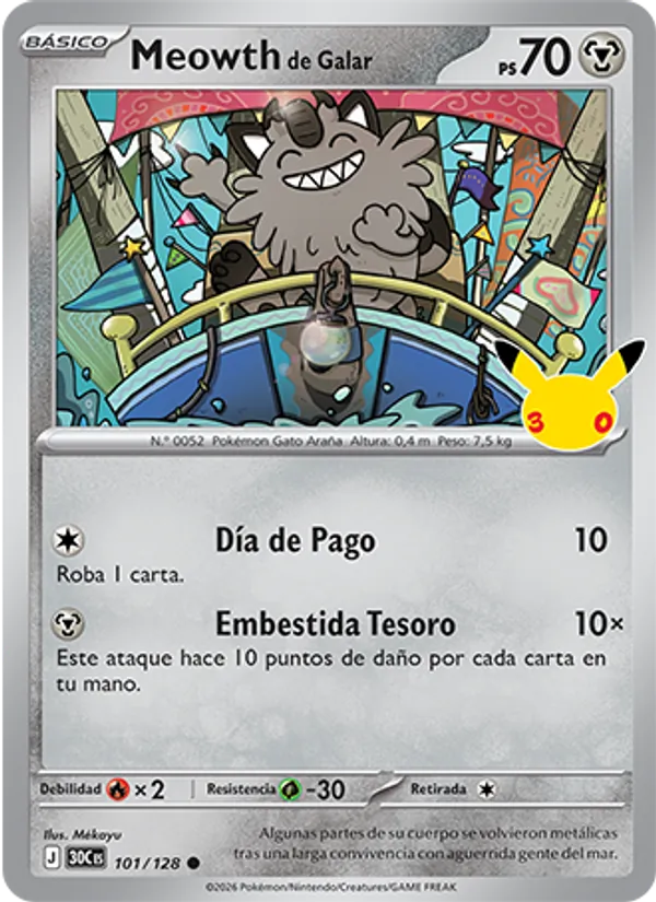Meowth de Galar Celebración 30.º Aniversario 101/128