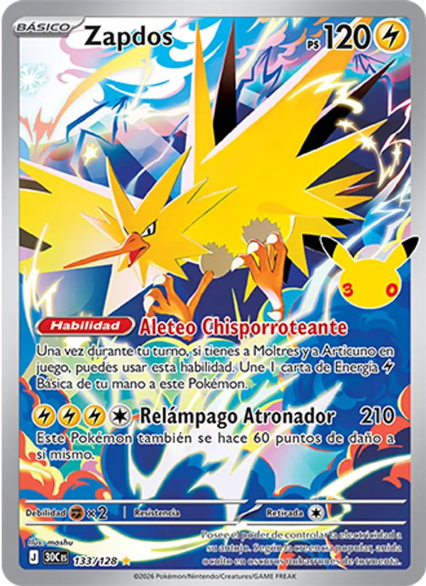 Zapdos Celebración 30.º Aniversario 133/128