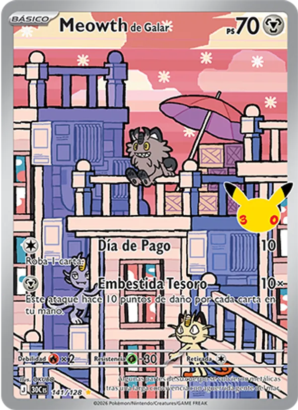 Meowth de Galar Celebración 30.º Aniversario 141/128