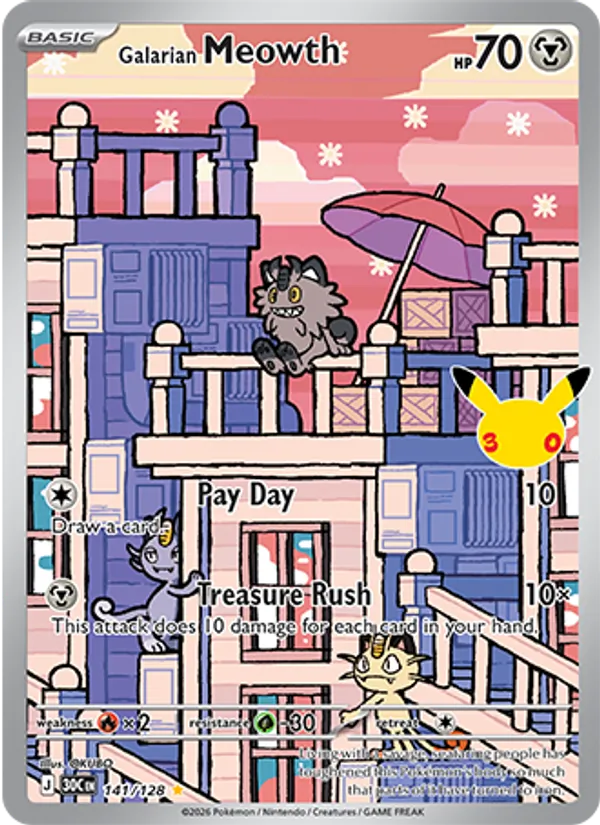 Galarian Meowth Celebração de 30 Anos 141/128