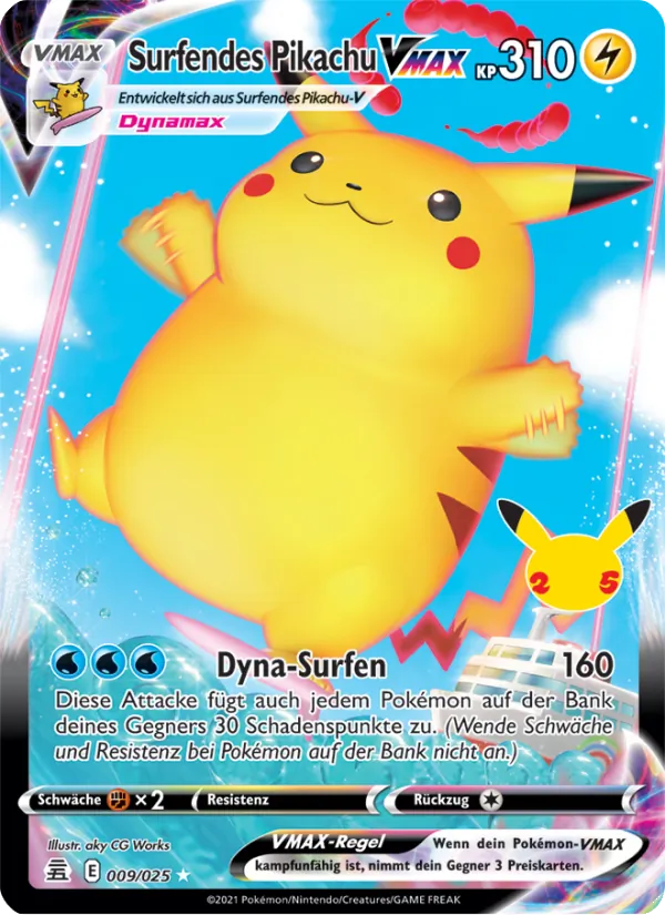 Surfendes Pikachu VMAX Celebrations 9/25