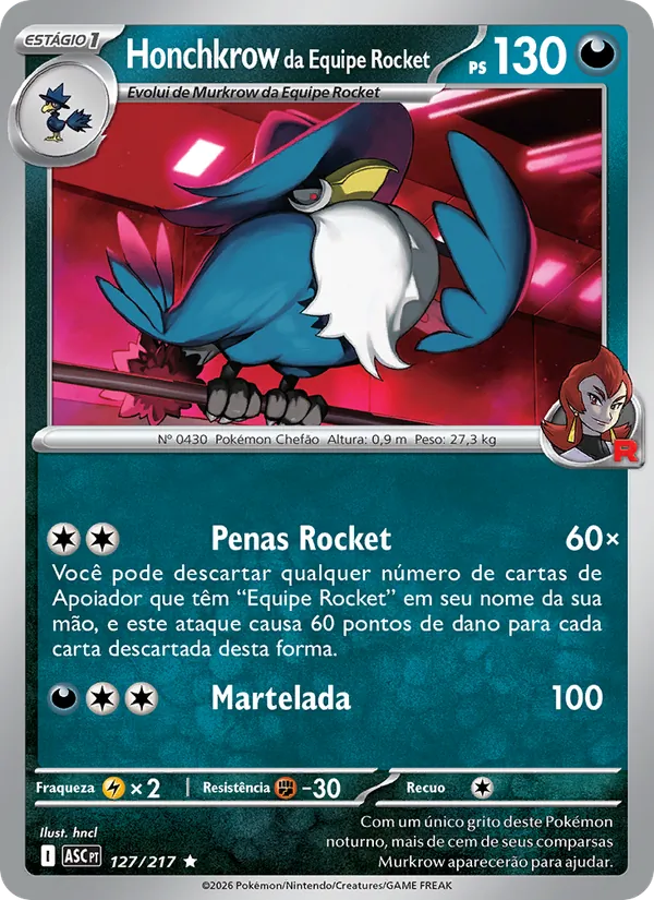 Honchkrow da Equipe Rocket Heróis Excelsos 127/217