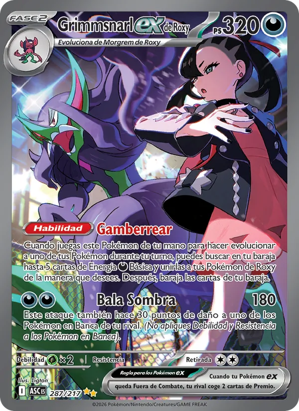 Grimmsnarl ex de Roxy Héroes Ascendentes 287/217