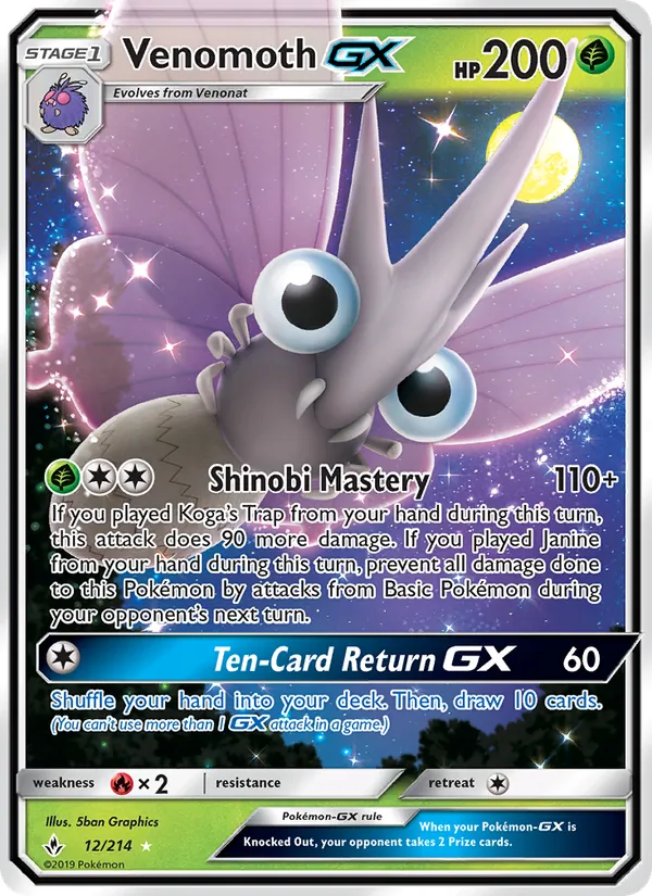 Venomoth GX Unbroken Bonds 12/214