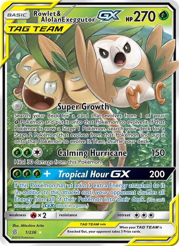 Rowlet & Alolan Exeggutor GX Unified Minds 1/236