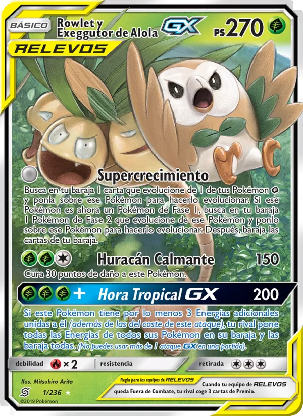 Rowlet y Exeggutor de Alola GX Mentes Unidas 1/236