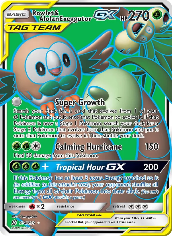 Rowlet & Alolan Exeggutor GX Unified Minds 214/236