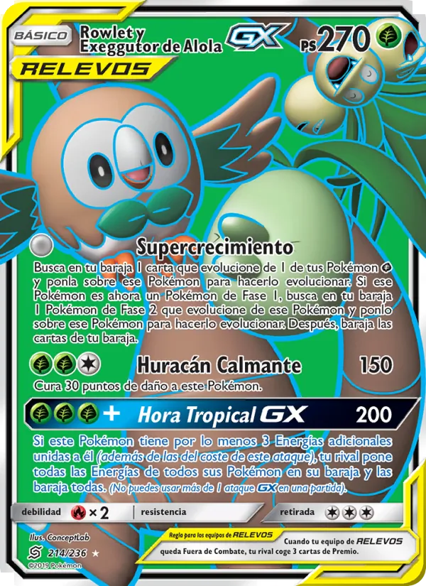 Rowlet y Exeggutor de Alola GX Mentes Unidas 214/236