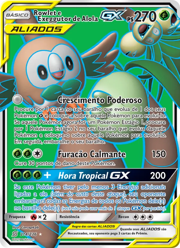 Rowlet e Exeggutor de Alola GX Sintonia Mental 214/236