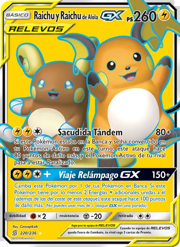 Raichu y Raichu de Alola GX Mentes Unidas 220/236