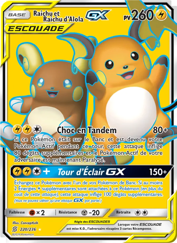 Raichu et Raichu d’Alola GX Harmonie des Esprits 220/236