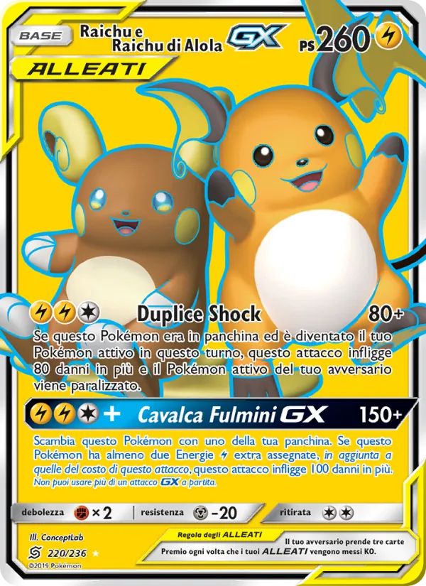 Raichu e Raichu di Alola GX Sintonia Mentale 220/236