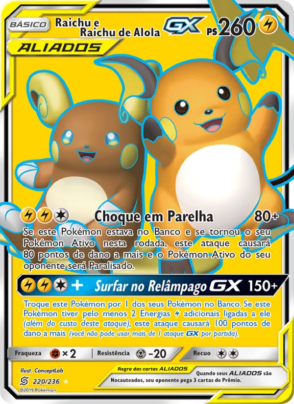 Raichu e Raichu de Alola GX Sintonia Mental 220/236