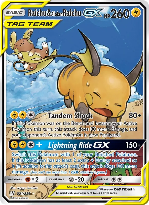 Raichu & Alolan Raichu GX Unified Minds 221/236