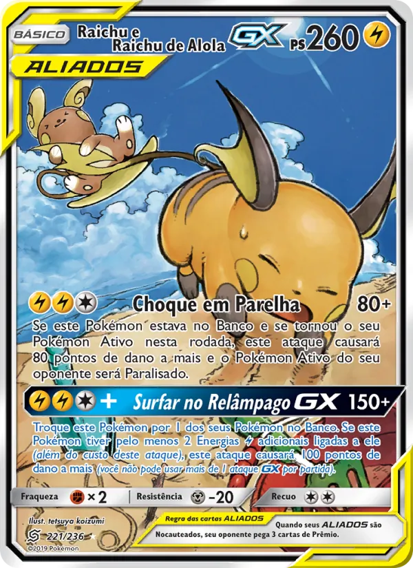 Raichu e Raichu de Alola GX Sintonia Mental 221/236
