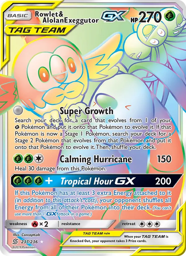 Rowlet & Alolan Exeggutor GX Unified Minds 237/236