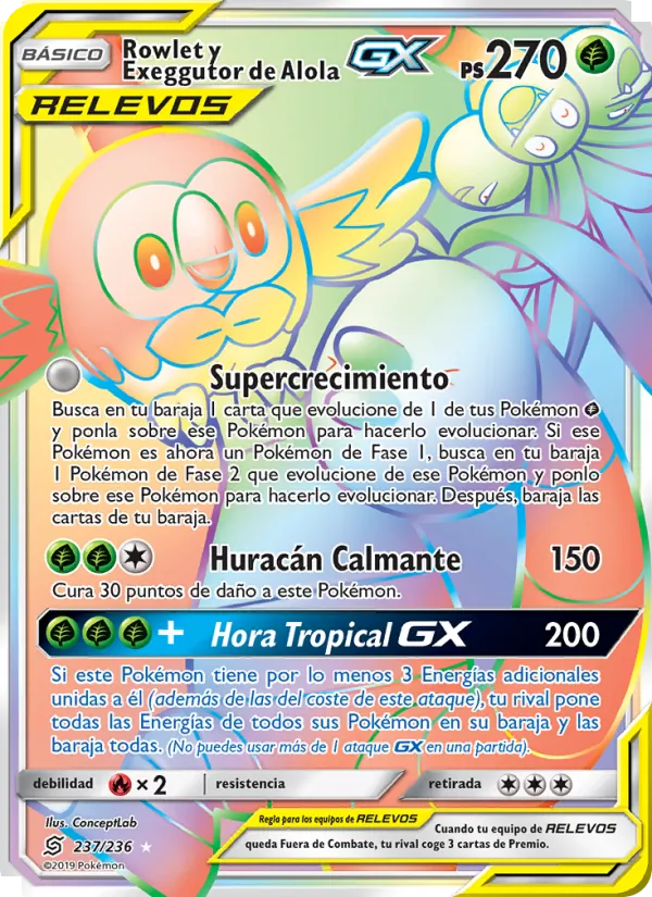 Rowlet y Exeggutor de Alola GX Mentes Unidas 237/236