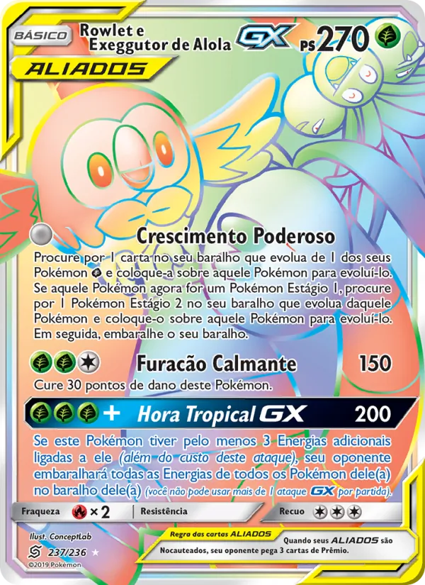 Rowlet e Exeggutor de Alola GX Sintonia Mental 237/236