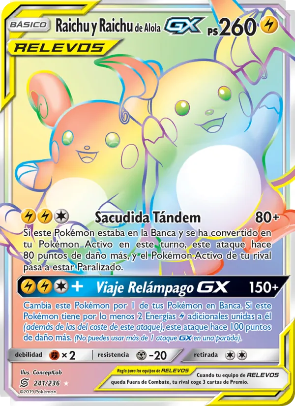Raichu y Raichu de Alola GX Mentes Unidas 241/236