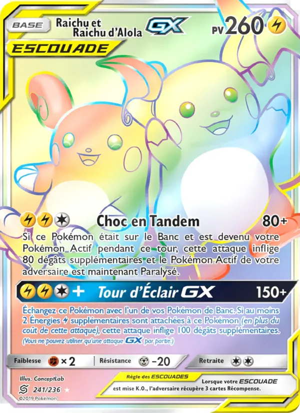 Raichu et Raichu d’Alola GX Harmonie des Esprits 241/236