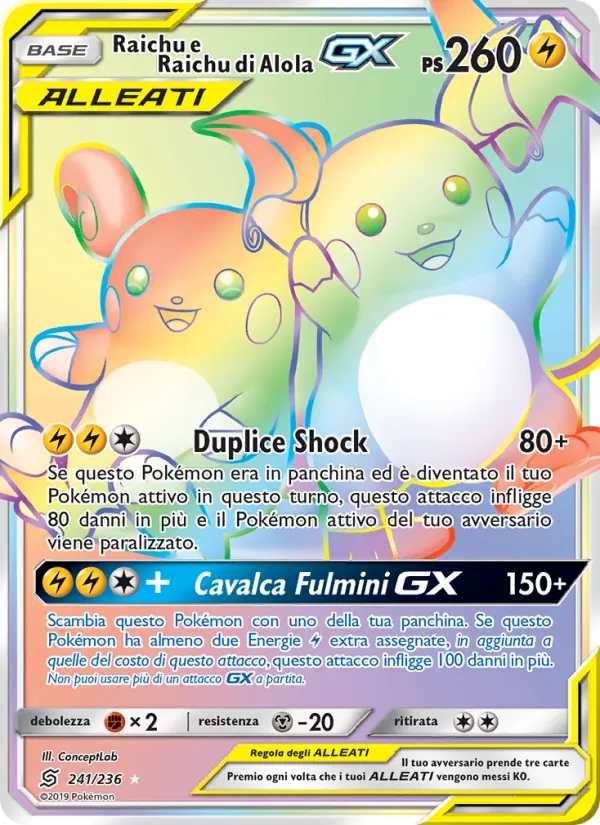 Raichu e Raichu di Alola GX Sintonia Mentale 241/236