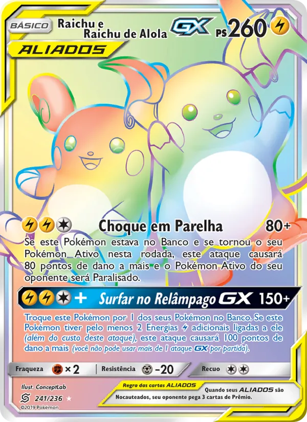 Raichu e Raichu de Alola GX Sintonia Mental 241/236