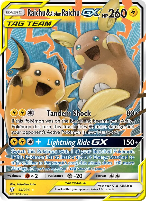 Raichu & Alolan Raichu GX Unified Minds 54/236