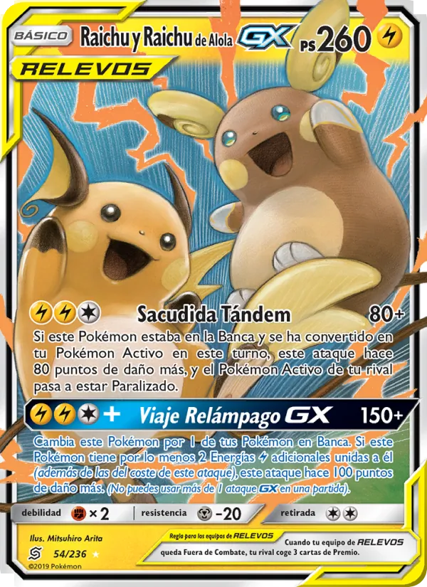 Raichu y Raichu de Alola GX Mentes Unidas 54/236