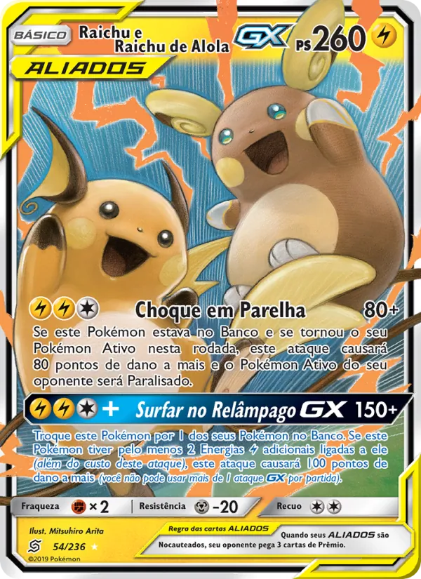 Raichu e Raichu de Alola GX Sintonia Mental 54/236