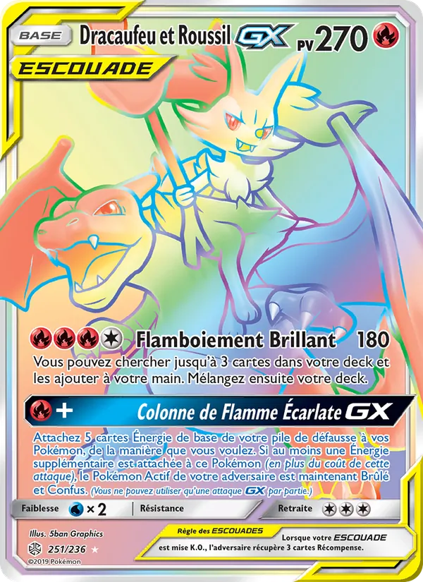 Dracaufeu et Roussil GX Éclipse Cosmique 251/236