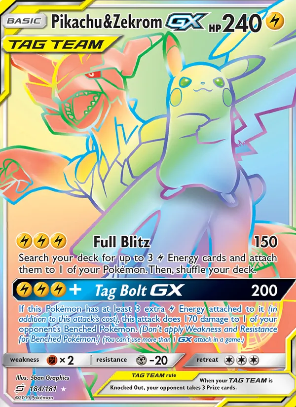 Pikachu & Zekrom GX Team Up 184/181