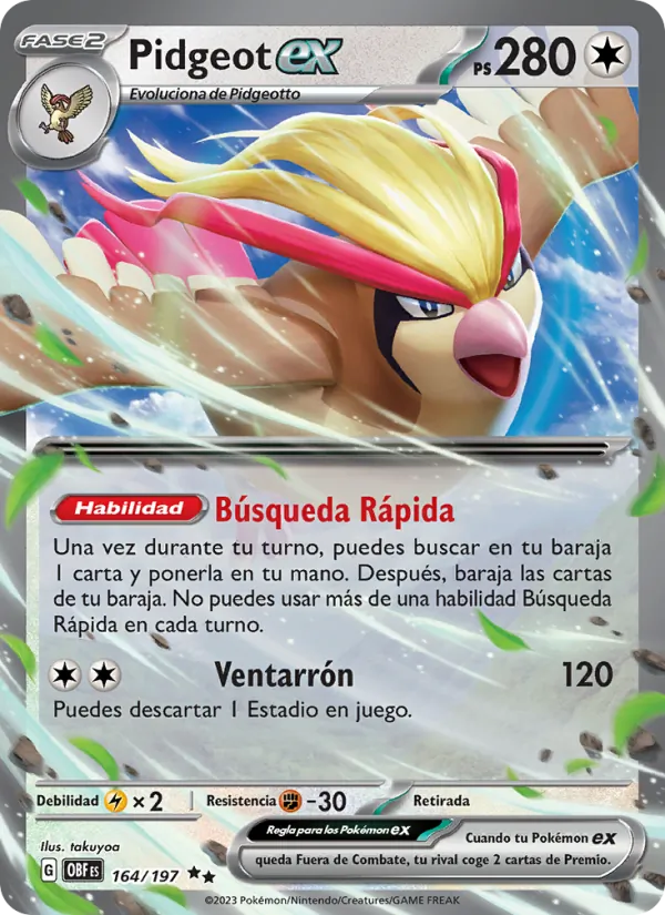 Pidgeot ex Llamas Obsidianas 164/197