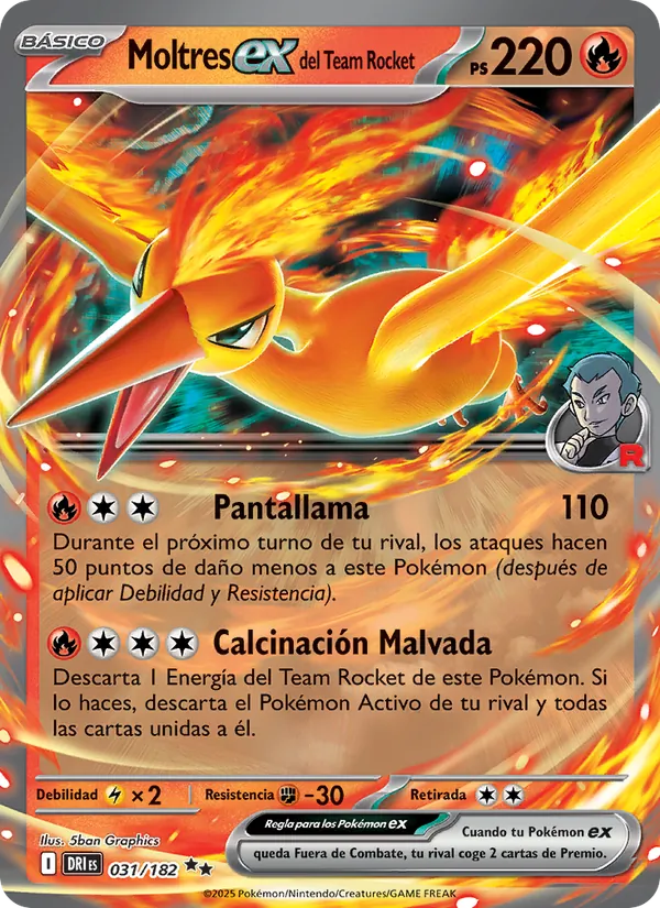 Moltres ex del Team Rocket Rivales Predestinados 031/182